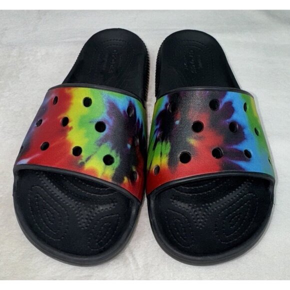 CROCS Unisex Tie-Dye Multicolor Comfort Slide Sandals Men’s 7 Women’s 9 EUC - Picture 3 of 7